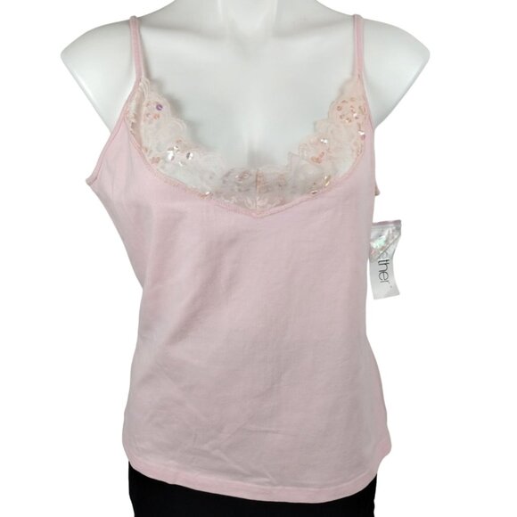 Together Womens XL Pink Lace Trim Cami Top With Sequins - Picture 1 of 7